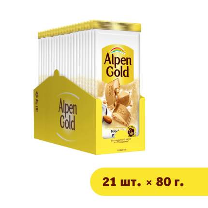 Шоколад Alpen Gold белый, с миндалем и кокосовой стружкой, 21x80 г