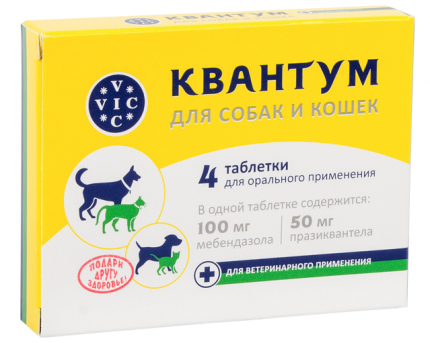 Антигельминтик для кошек и собак Doctor VIC Квантум, 4 таб