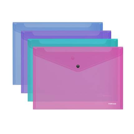 Папка-конверт на кнопке пластиковая ErichKrause Glossy Vivid, полупрозрачная, A4, ассорти