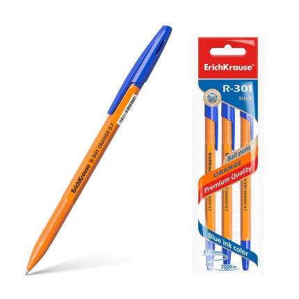 Ручка шариковая ErichKrause® R-301 Orange Stick 0.7, синий в пакете 3 шт