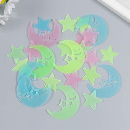 Наклейка фосфорная пластик "Месяцы-смайлы и звздочки" набор 27-42 шт 19х13 см.Вид наклейки: Светящаяся в темноте. Материал:  ...