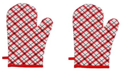 Набор прихваток-рукавичек "Мари Санна" стеганные из рогожки;Клетка красная; 2 штуки