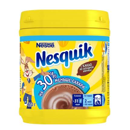 Какао-напиток NESQUIK На 30% меньше сахара, быстрорастворимый, обогащенный, банка, 420 г