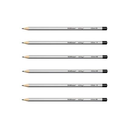 Чернографитные шестигранные карандаши ArtBerry® 2H, H, HB, HB, B, 2B коробка 6