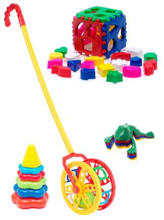 Детский развивающий набор из трех предметов.1. Каталка детская "Колесо" яркая и веселая, с удобной ручкой. При  ...