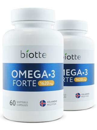 Омега 3 для женщин, мужчин и детей Biotte капсулы 1620 мг 60 шт.+60 шт.