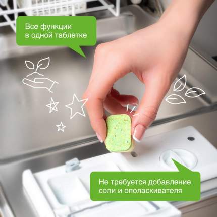 Таблетки для посудомоечных машин Synergetic бесфосфатные, биоразлагаемые, 100 шт.