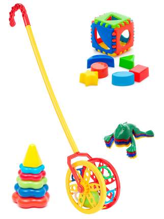 Детский развивающий набор из 4х предметов.1. Каталка детская "Колесо" яркая и веселая, с удобной ручкой. При  ...