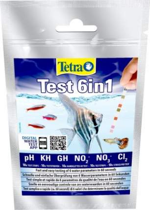 Тест-полоски для пресной воды Tetra 6 в 1 на pH/KH/GH/NO2/NO3/Cl2, 10 шт