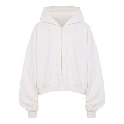Укороченное худи на молнии в молочном цвете. Сочетайте со штанами бати или велосипедками   ...
