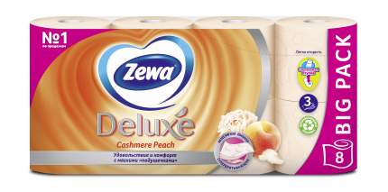Туалетная бумага Zewa Deluxe Персик, 3 слоя, 8 рулонов
