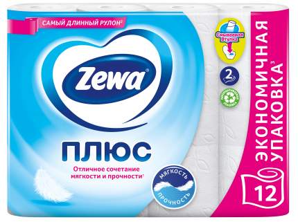 Туалетная бумага Zewa Плюс Белая, 2 слоя, 12 рулонов