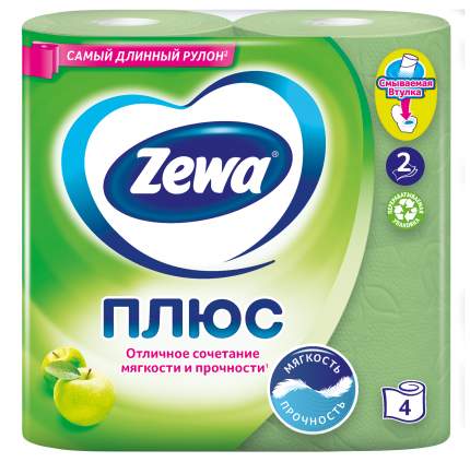 Туалетная бумага Zewa Плюс Яблоко, 2 слоя, 4 рулона