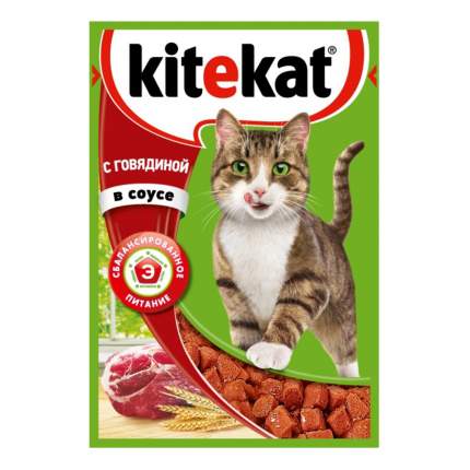 Влажный корм для кошек Kitekat, с говядиной в соусе, 85г