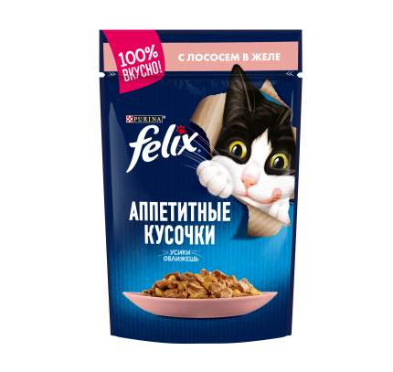 Влажный корм для кошек Felix Аппетитные кусочки, лосось, 85г
