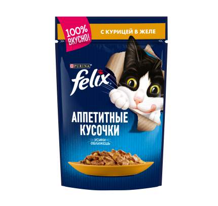 Влажный корм для кошек Felix Аппетитные кусочки, курица, 85г