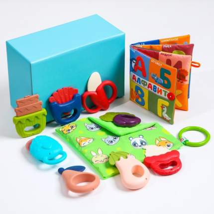 Развивающий набор «Играем с малышом», книжка-шуршалка, платочек, 8 погремушек, в   ...