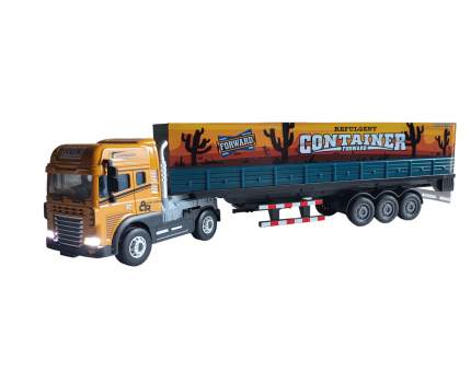 Коллекционно игровая модель тягача с прицепом контейнером. Масштаб 1/24. Длина контейнеровоза 39 см. При нажатии на  ...