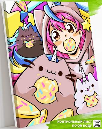 Картина по номерам на подрамнике Hobby Paint  AC071 "Котики анимэ"   ...