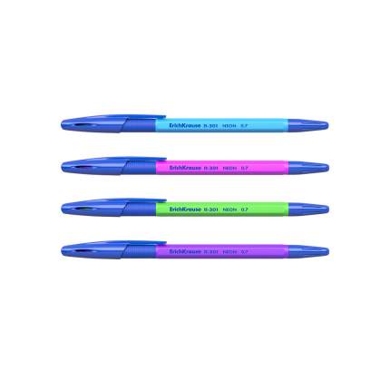Ручка шариковая ErichKrause® R-301 Neon Stick&Grip 0.7, синий в пакете 4 шт