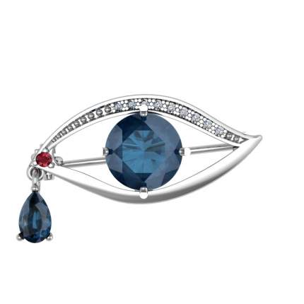 Брошь выполнена из серебра 925 пробы, покрытие родирование, вставки 1 фианит красный, 2 топаз цвет лондон  ...