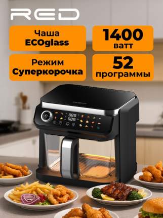 Аэрогриль электрический RED Сolorcook G550 ECO, стеклянная чаша 5,5л, 18 программ, черный
