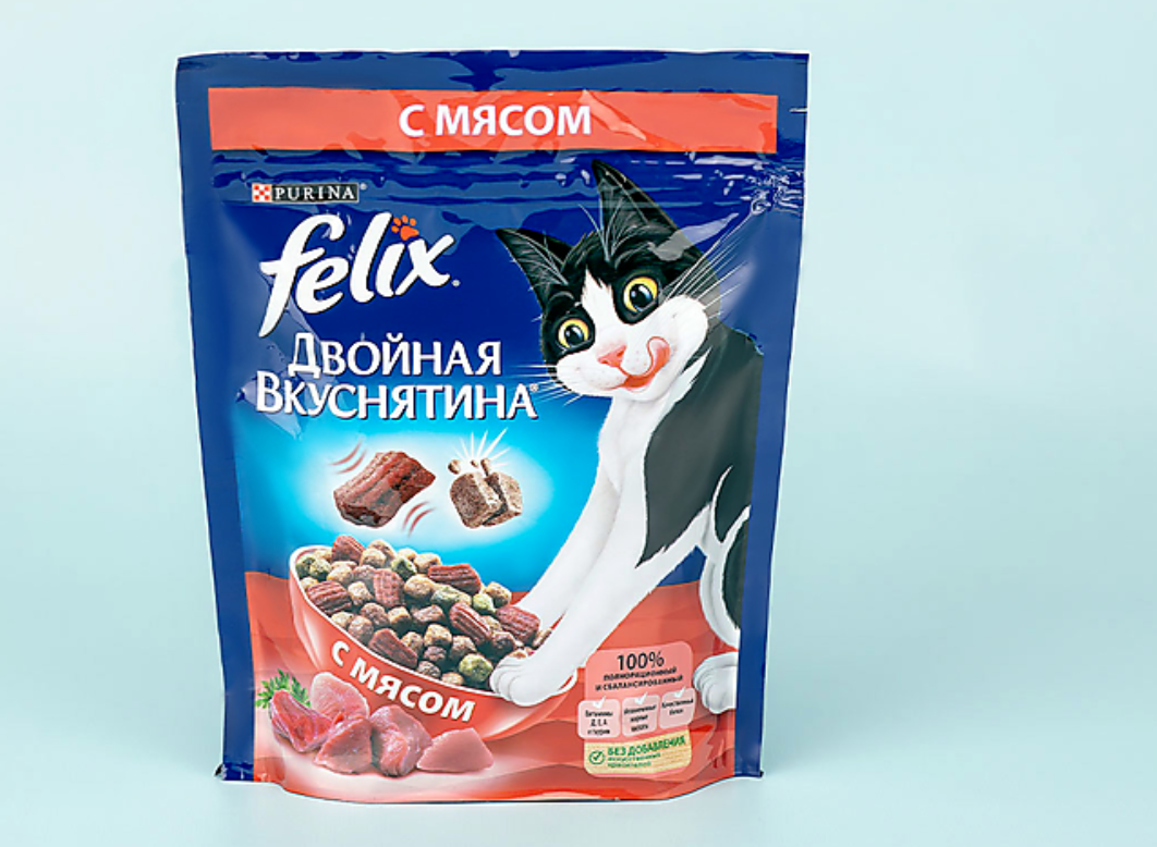 Вкуснятина корм. Корм сухой "Felix" двойная вкуснятина мясо 200гр..