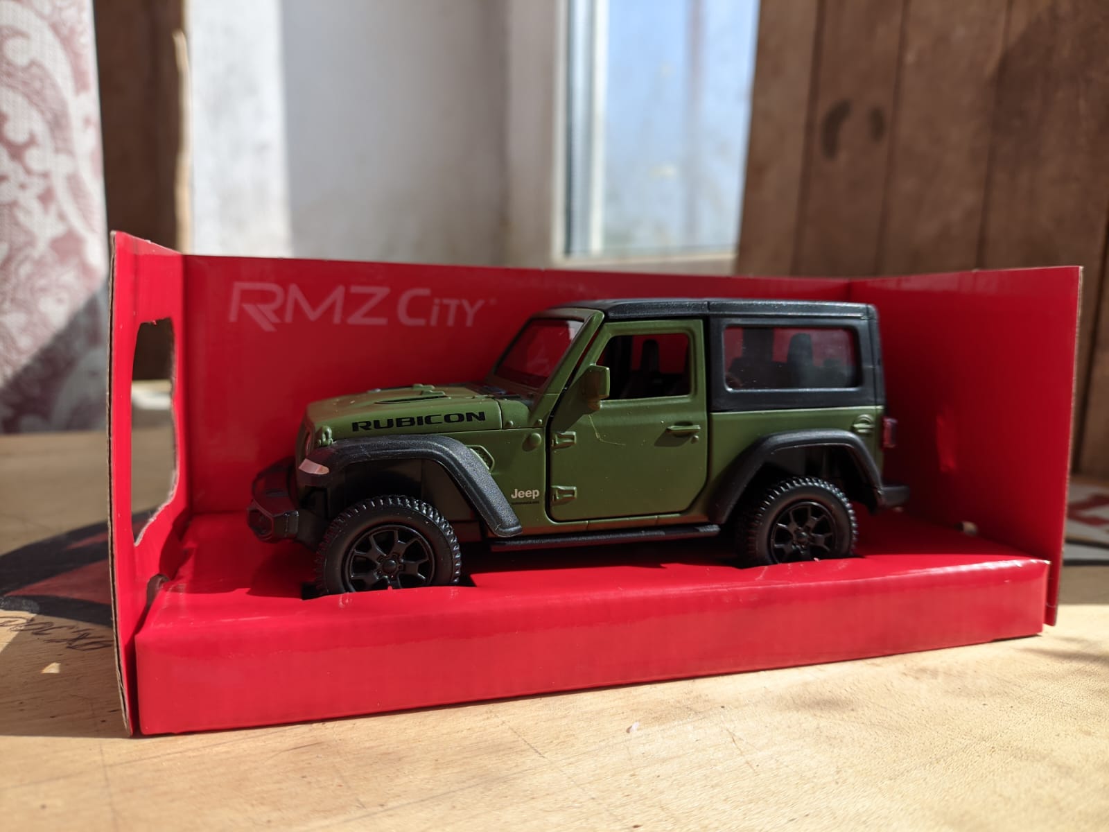 Машина металлическая RMZ City 1:32 Jeep Rubicon 2021 закрытый верх, зеленый  матовый цвет.