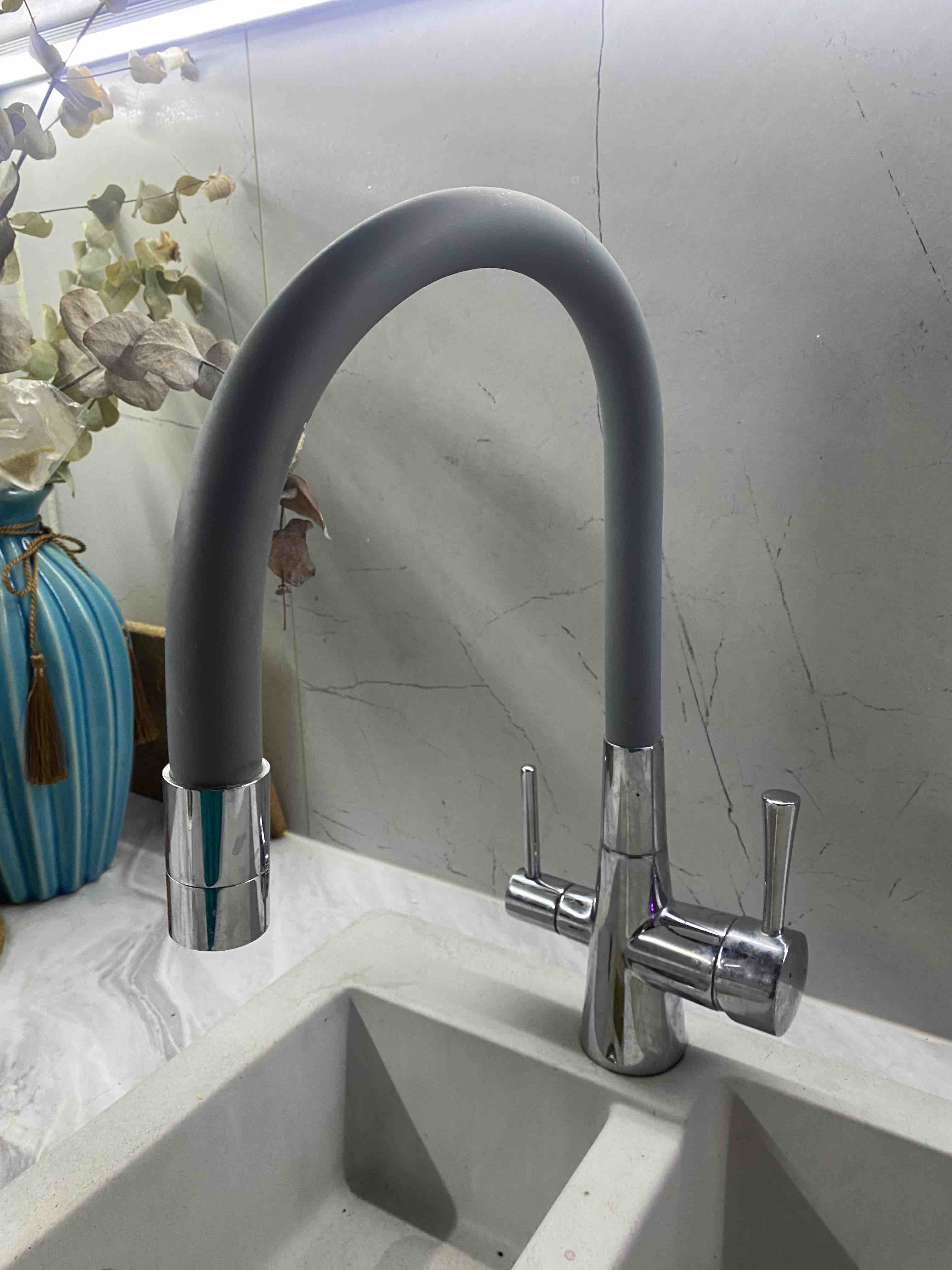 Lemark LM3075C-Gray "COMFORT" Смес-ль для кух, с гиб излив с подключ к фильт питьевой воды, хром/серый — купить в Алматы