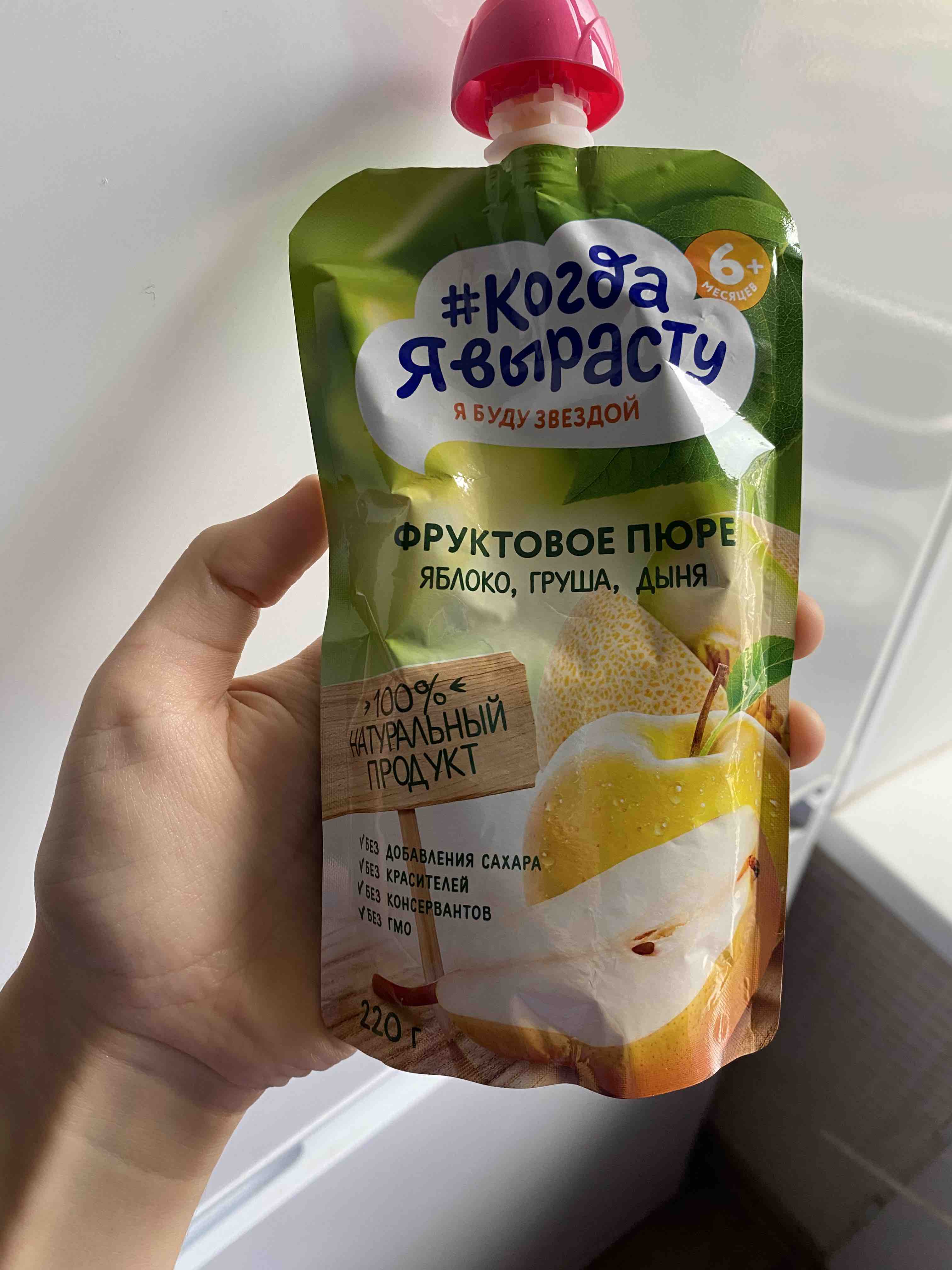 Купить пюре Когда Я вырасту с яблоком, грушей и дыней, без сахара, с 6  месяцев, 220 г, 1 шт., цены на Мегамаркет | Артикул: 100029589122