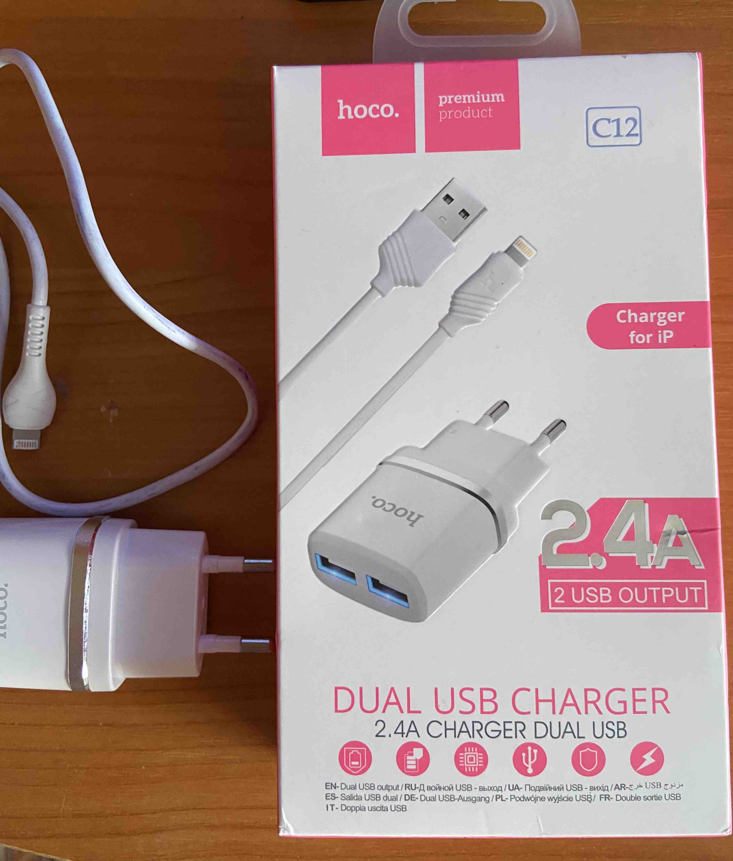 Сетевое зарядное устройство Hoco C12, 2xUSB, lightning, 2,4 A, white -  отзывы покупателей на маркетплейсе Мегамаркет | Артикул: 100022851078