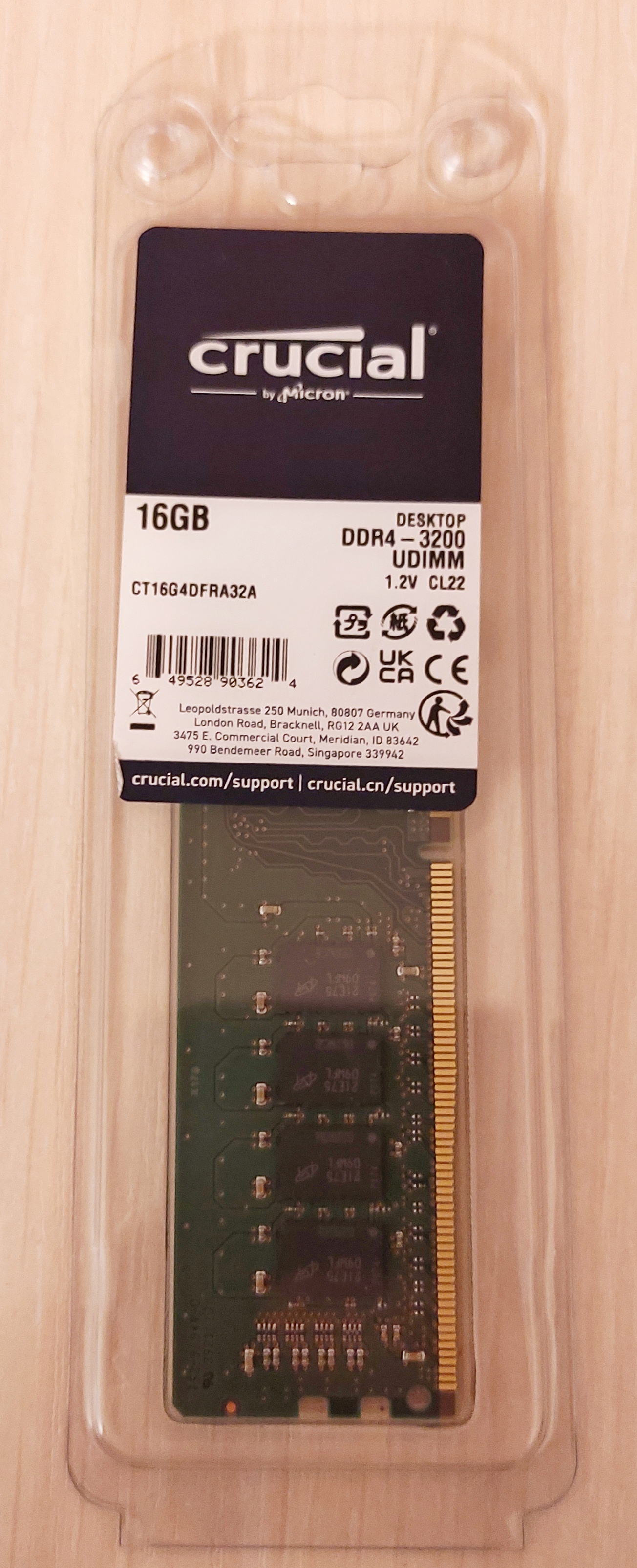  Crucial 16GB DDR4-3200 CT16G4DFRA32A.M16FE UDIMM PC4-25600  NON-ECC